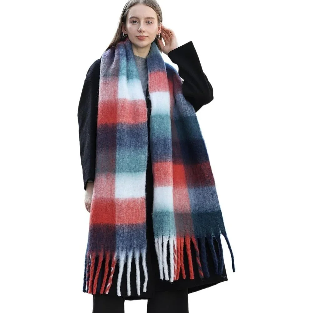 Women's Red Green Winter Warm Long Shawl Cold Weather Thick Blanket Scarfs
